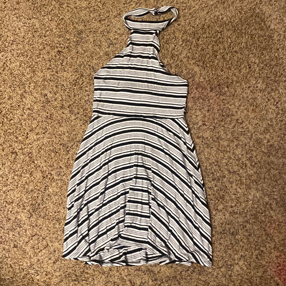 striped high neck dress